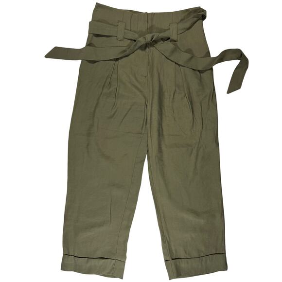 J.O.A. Venture Olive Green Paperbag Waist Belted Cropped Pants Women’s Medium - Picture 2 of 5